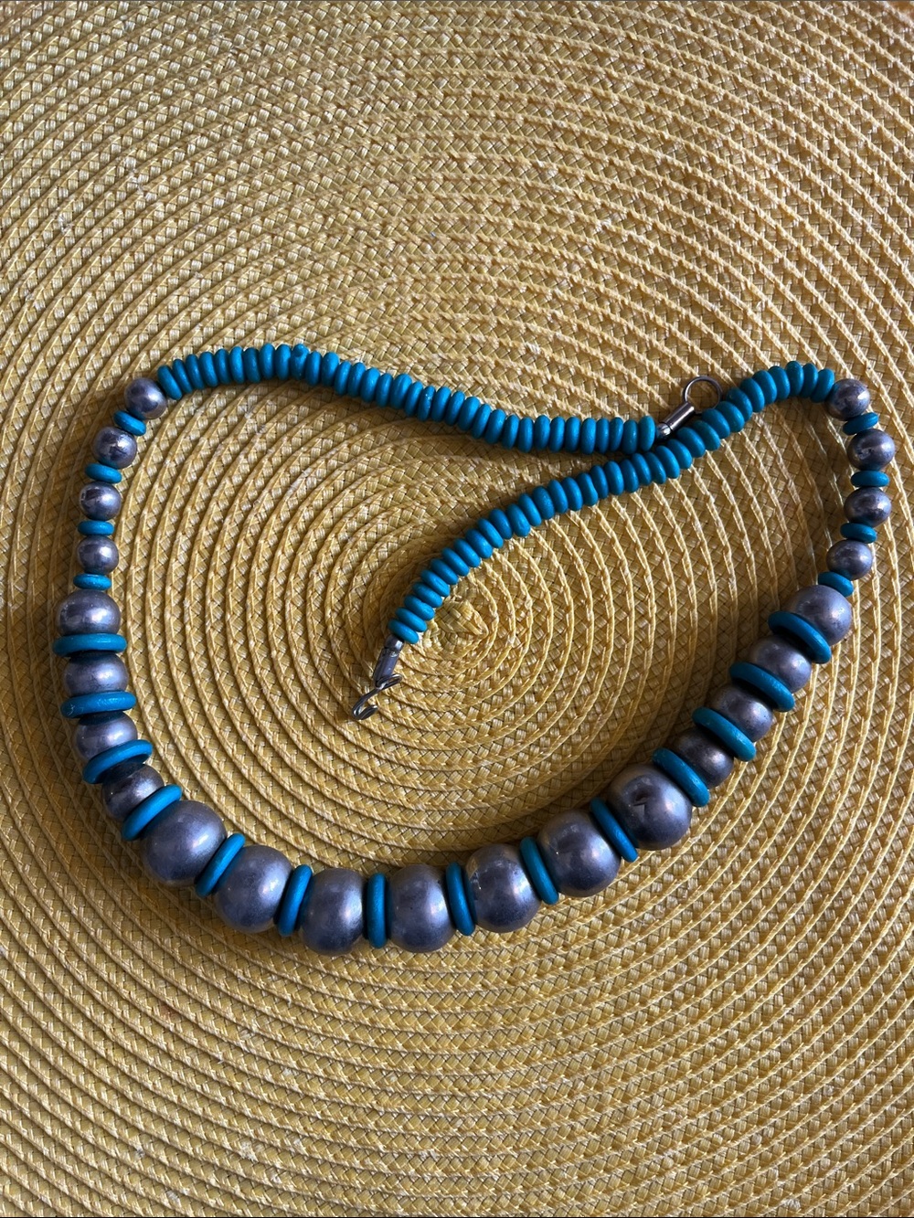 Turquoise and Silver Beaded Necklace - Women's Jewelry